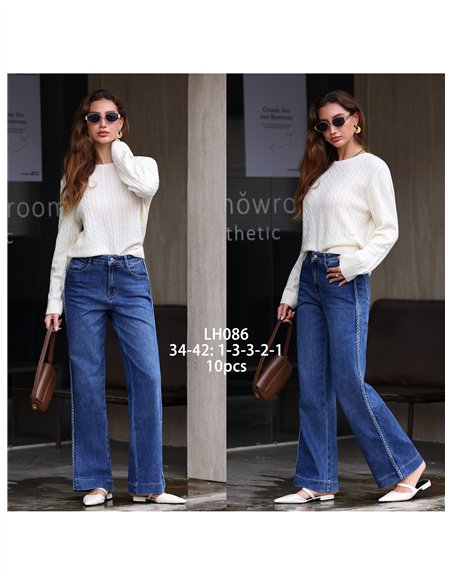 Jeans wide leg trenza lateral