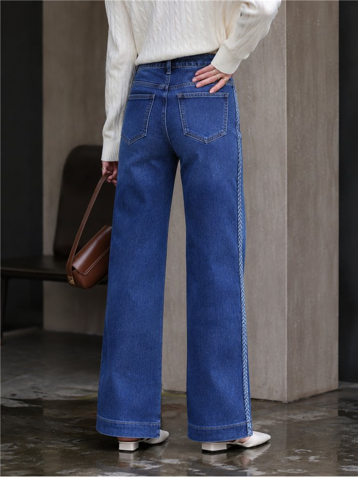 Jeans wide leg trenza lateral
