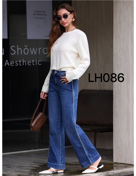 Jeans wide leg trenza lateral