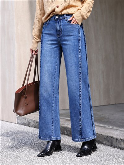 Jeans wide leg bandas laterales
