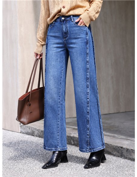 Jeans wide leg bandas laterales