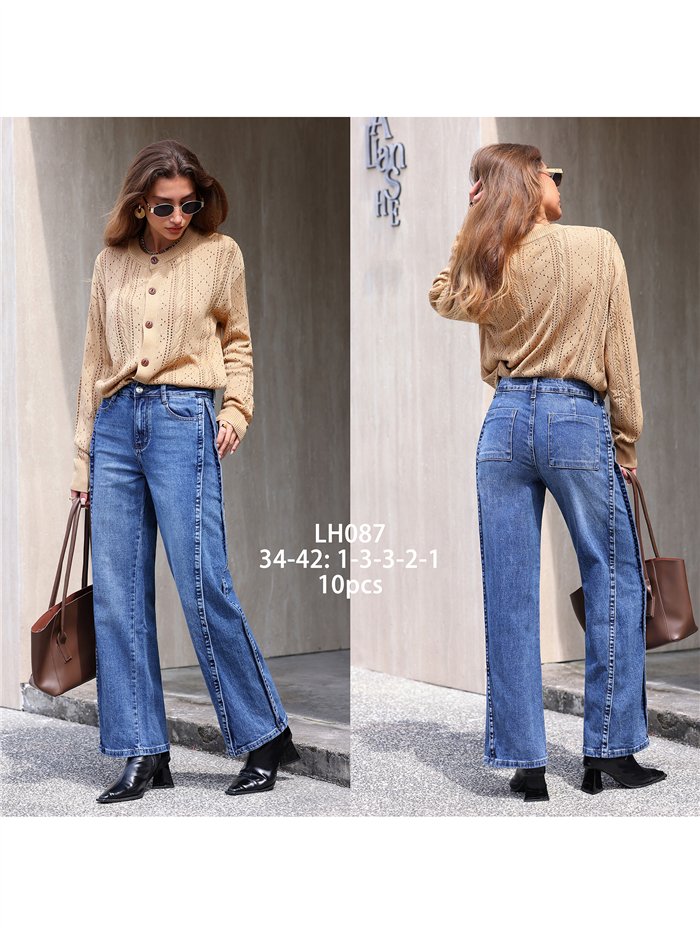 Jeans wide leg bandas laterales