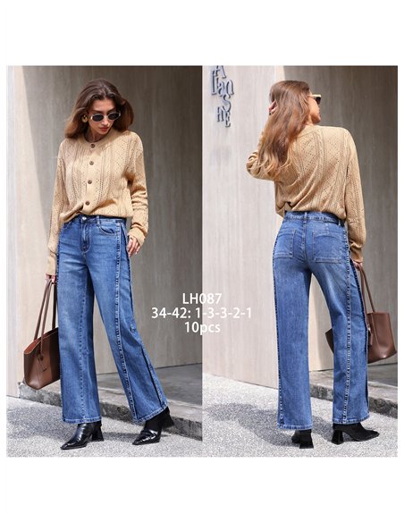 Jeans wide leg bandas laterales