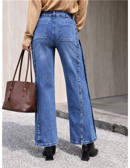 Jeans wide leg bandas laterales
