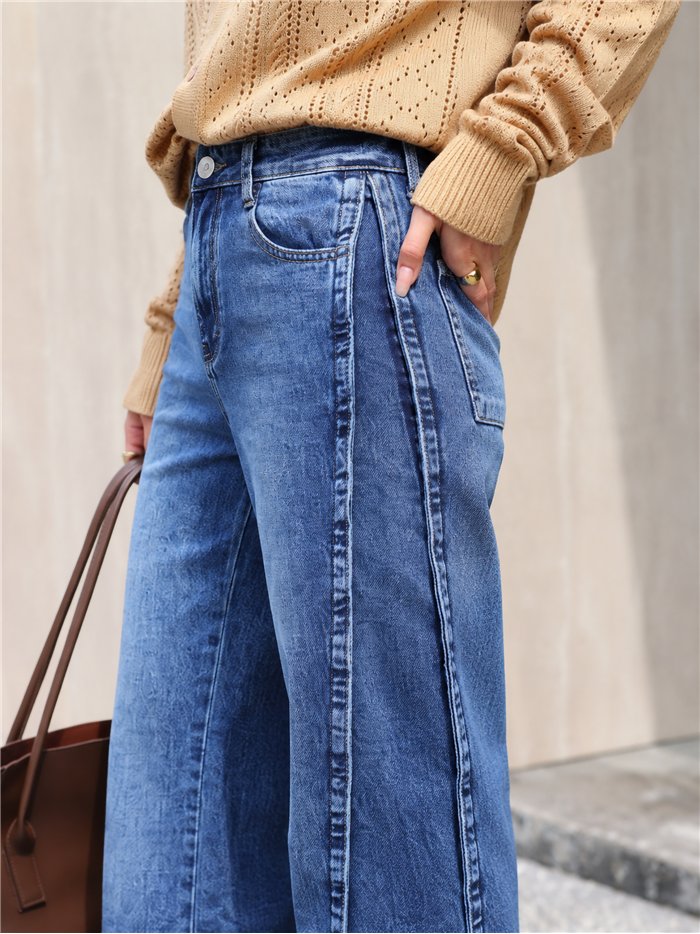 Jeans wide leg bandas laterales