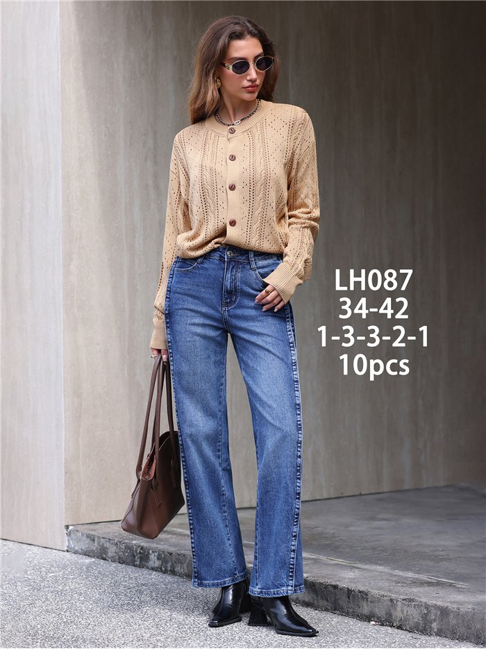 Jeans wide leg bandas laterales