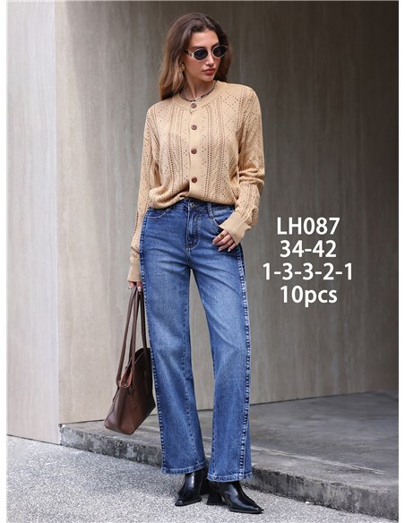 Jeans wide leg bandas laterales