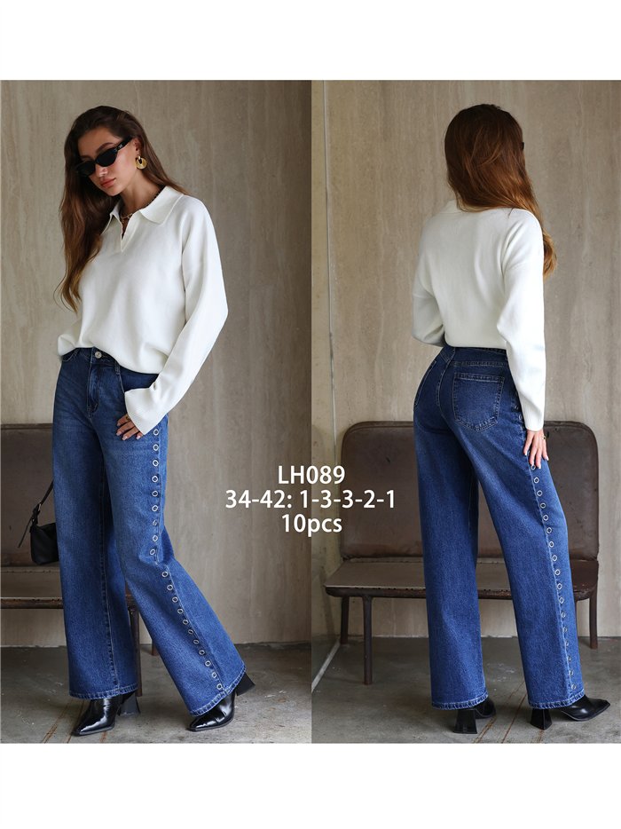 Jeans a gamba larga con occhielli laterali