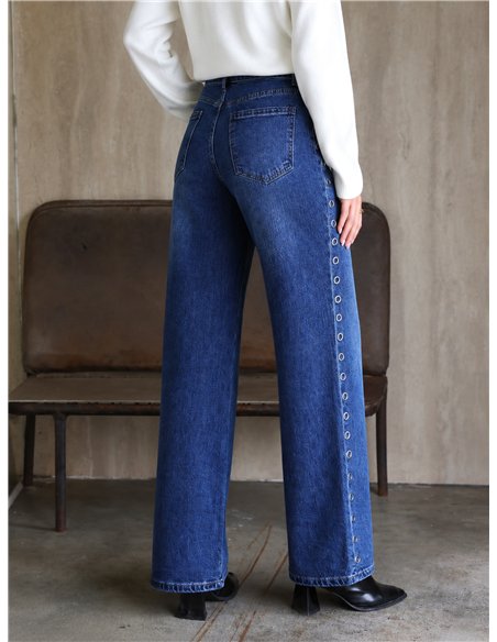 Jeans a gamba larga con occhielli laterali