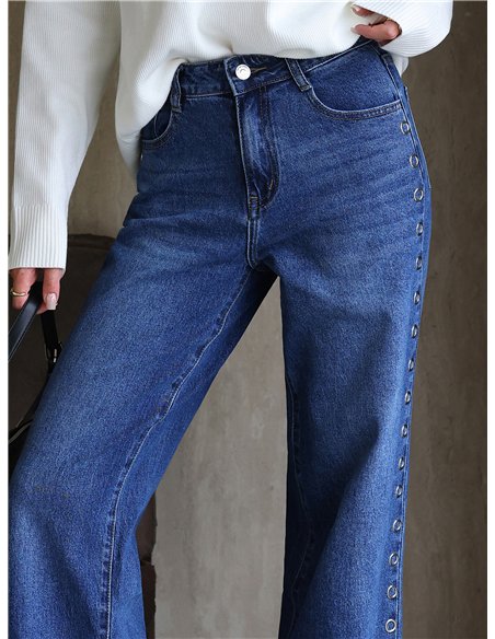 Jeans a gamba larga con occhielli laterali
