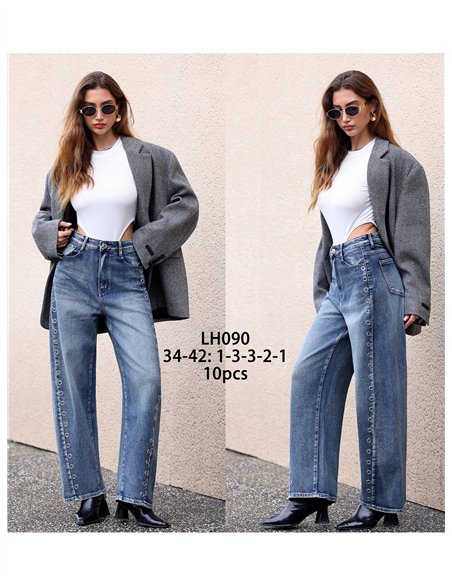 Jeans balloon lavado ojales