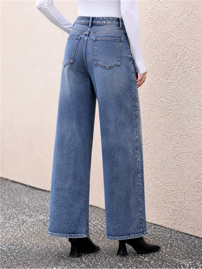 Jeans balloon lavado ojales