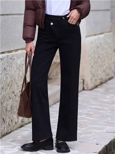 Jeans wide leg negros cintura cruzada