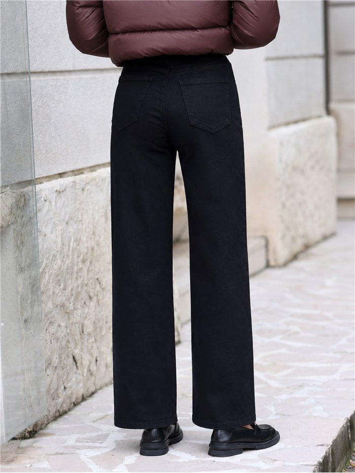 Jeans wide leg negros cintura cruzada