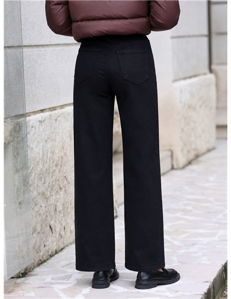 Jeans wide leg negros cintura cruzada