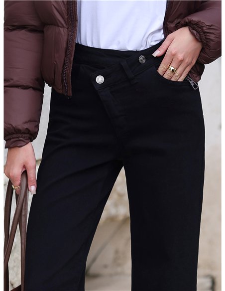 Jeans wide leg negros cintura cruzada