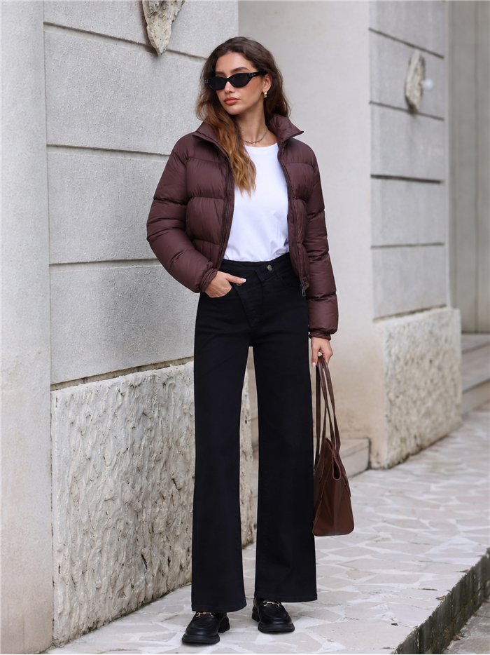 Jeans wide leg negros cintura cruzada