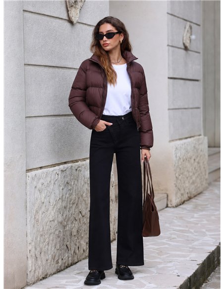 Jeans wide leg negros cintura cruzada