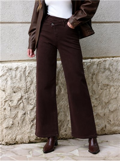 Jeans wide leg chocolate cintura cruzada