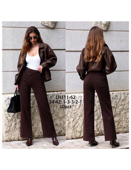 Jeans wide leg chocolate cintura cruzada