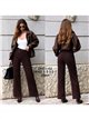 Jeans wide leg chocolate cintura cruzada
