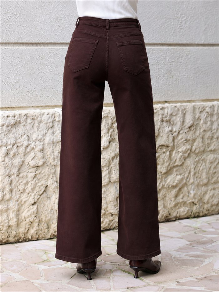 Jeans wide leg chocolate cintura cruzada