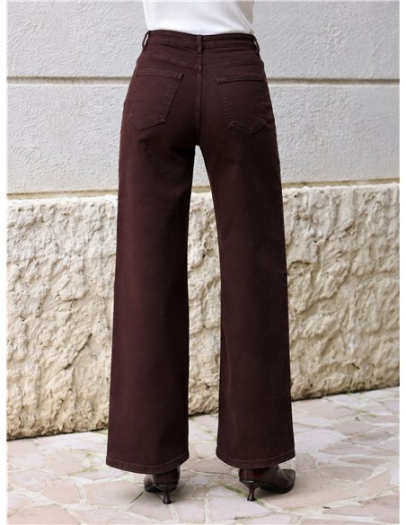Jeans wide leg chocolate cintura cruzada