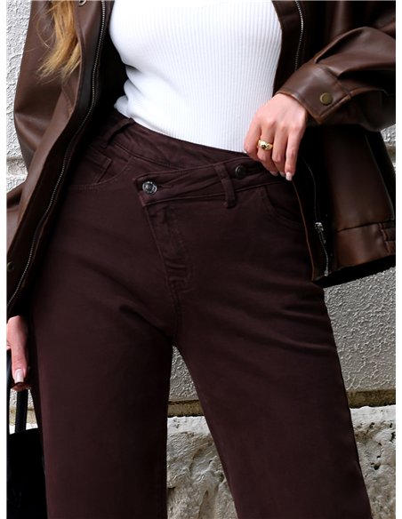 Jeans wide leg chocolate cintura cruzada