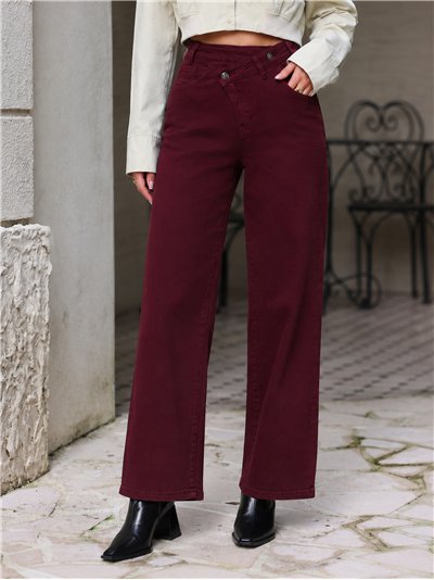 Jeans wide leg vino cintura cruzada