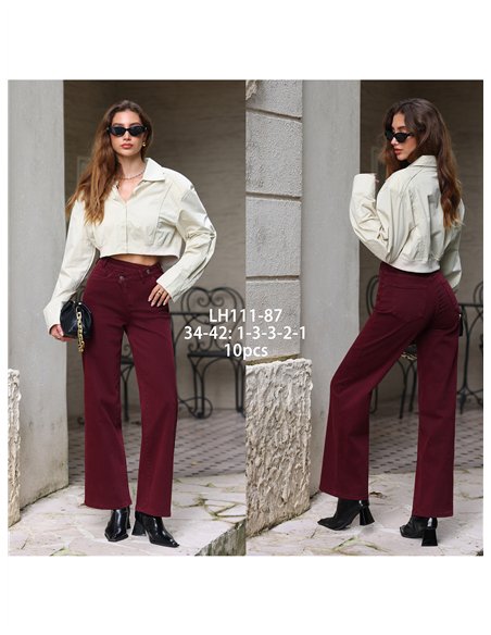 Jeans wide leg vino cintura cruzada