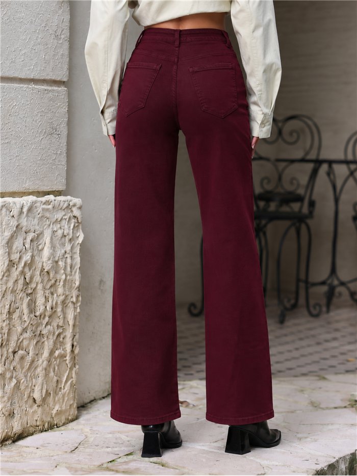 Jeans wide leg vino cintura cruzada