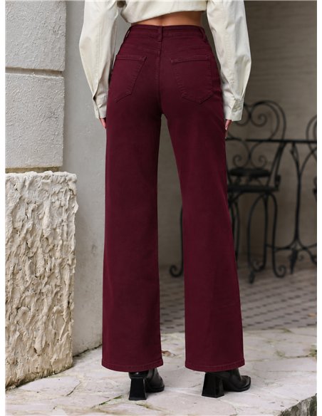 Jeans wide leg vino cintura cruzada
