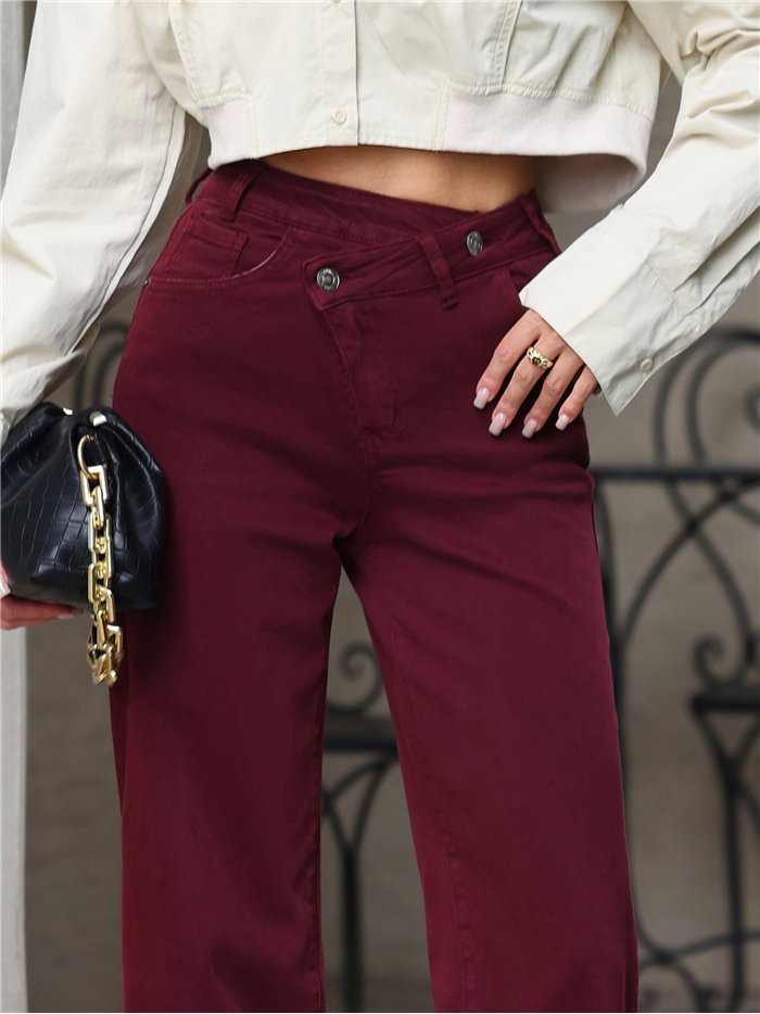 Jeans wide leg vino cintura cruzada