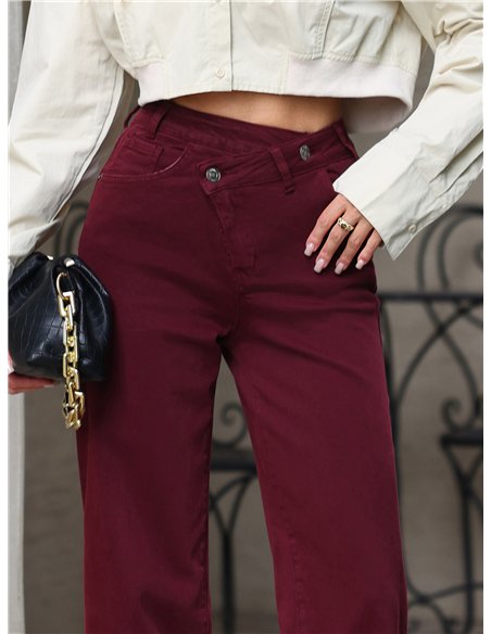 Jeans wide leg vino cintura cruzada