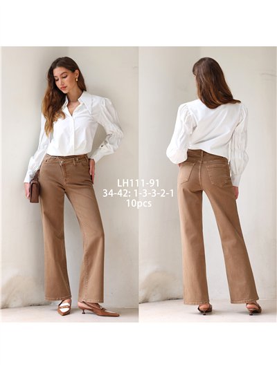 Jeans wide leg camel cintura cruzada 2