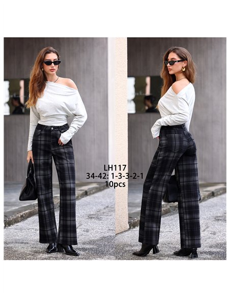 Jeans wide leg de cuadros