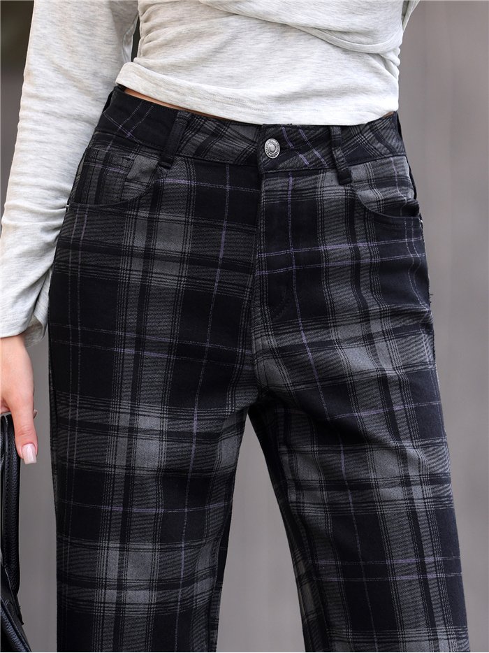 Jeans wide leg de cuadros