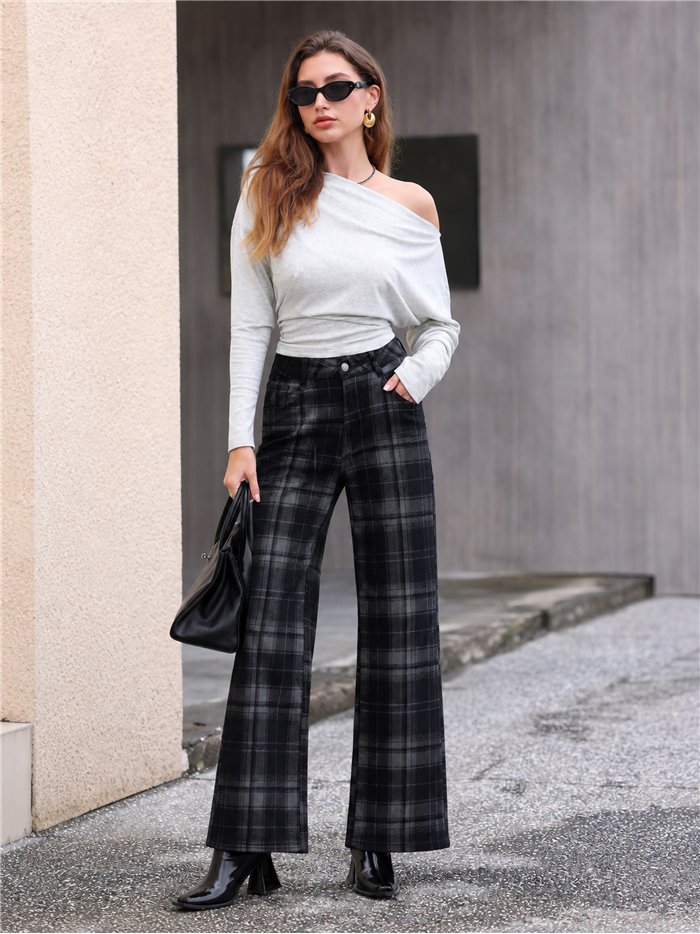 Jeans wide leg de cuadros