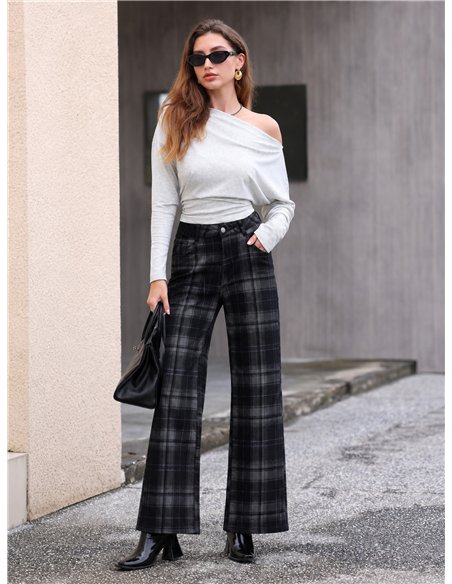 Jeans wide leg de cuadros