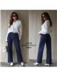 Jeans wide leg de cuadros azul