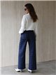 Jeans wide leg de cuadros azul