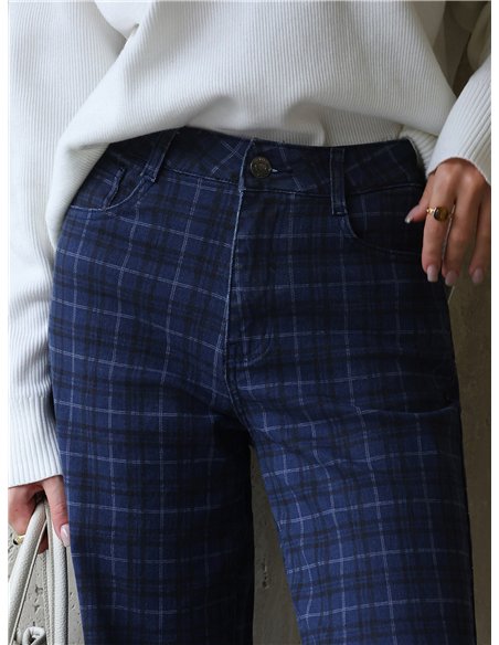Jeans wide leg de cuadros azul