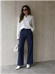 Jeans wide leg de cuadros azul
