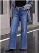 Jeans wide leg cintura cruzada tachuelas laterales