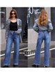 Jeans wide leg cintura cruzada tachuelas laterales