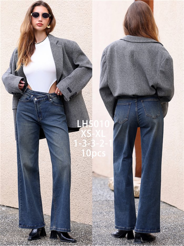 Jeans wide leg cintura cruzada