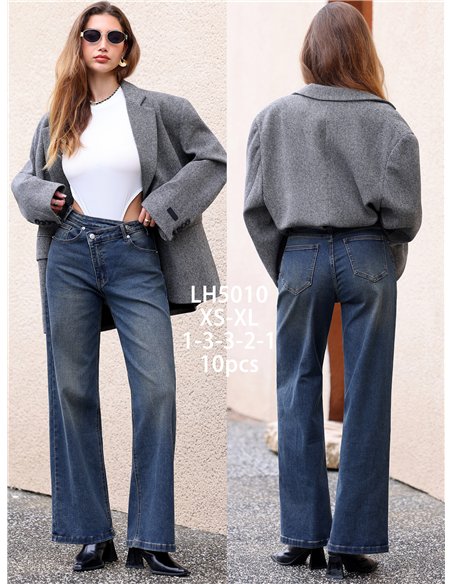 Jeans wide leg cintura cruzada
