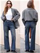 Jeans wide leg cintura cruzada