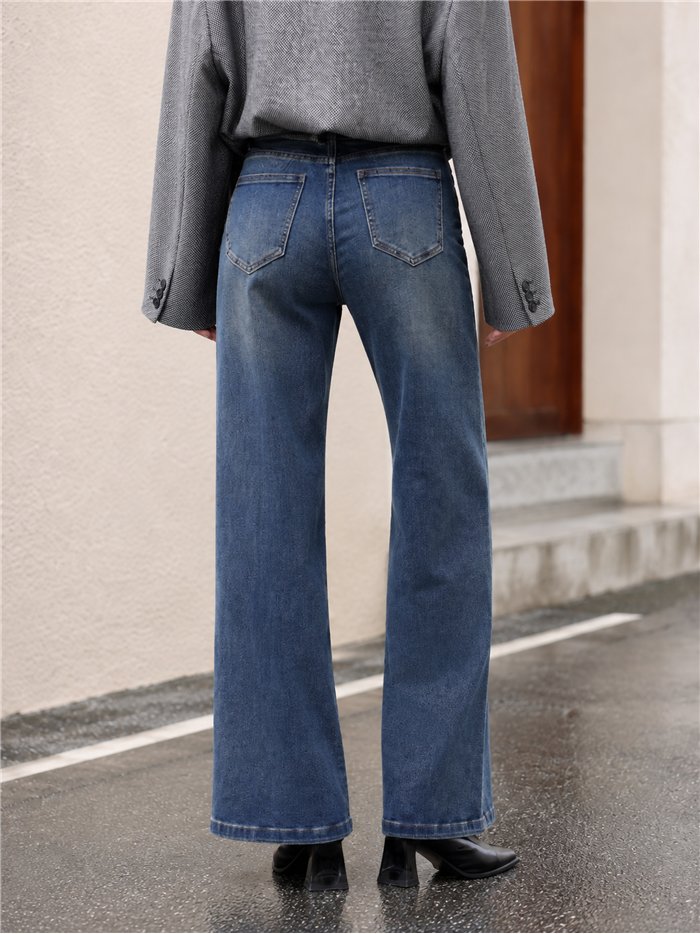 Jeans wide leg cintura cruzada