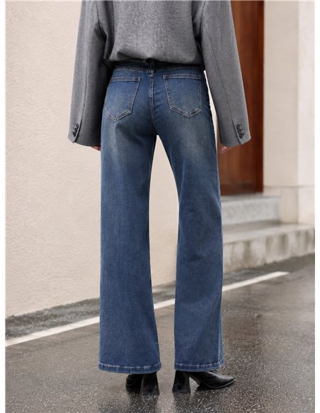Jeans wide leg cintura cruzada